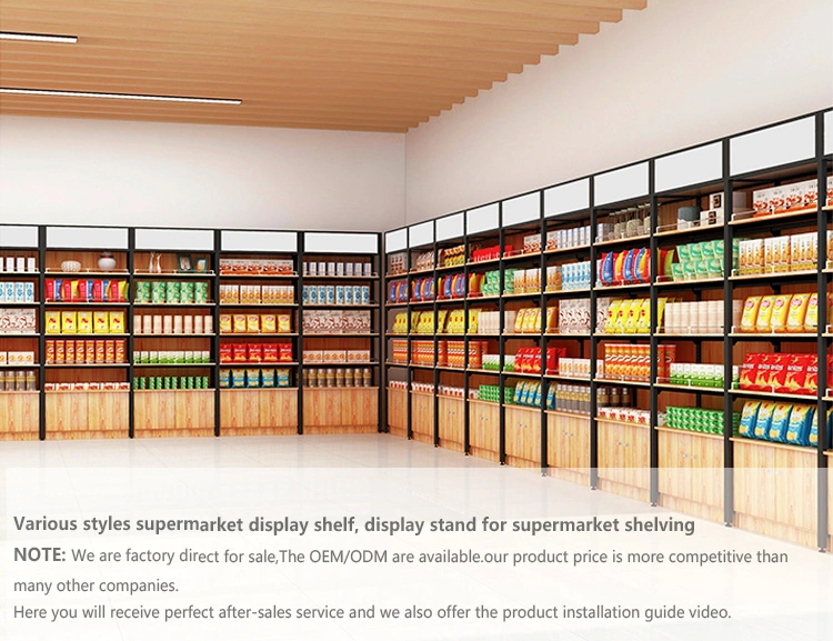 Hot Sale Customized Heavy Duty Metallic &Wooden Supermarket Shelves Gondola Accessories