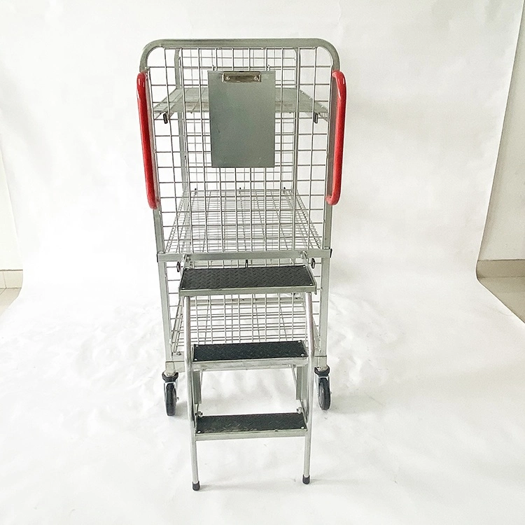 Moveable Warehouse Order Picking Trolley Logistic Step Ladder Cart