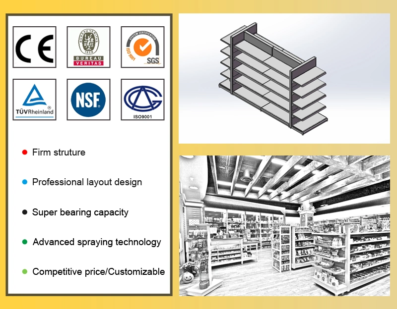 Customized Service Double Side Metal Central Island Design display Supermarket Shelves