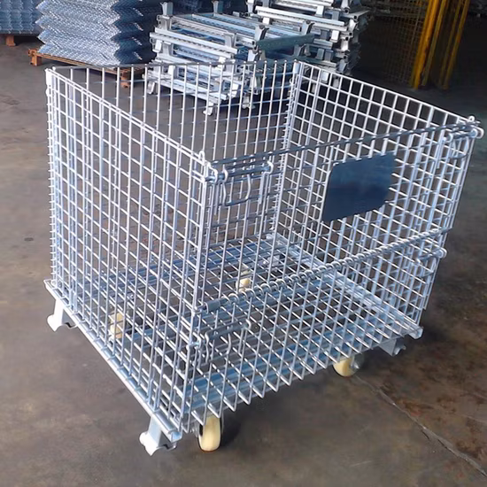 Foldable Wire Mesh Steel Warehouse Metal Roll Storage Container Cage for Warehouse Storage