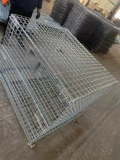 European Wire Mesh Container Stacking Lockable Wire Basket Metal Storage Cage for Warehouse